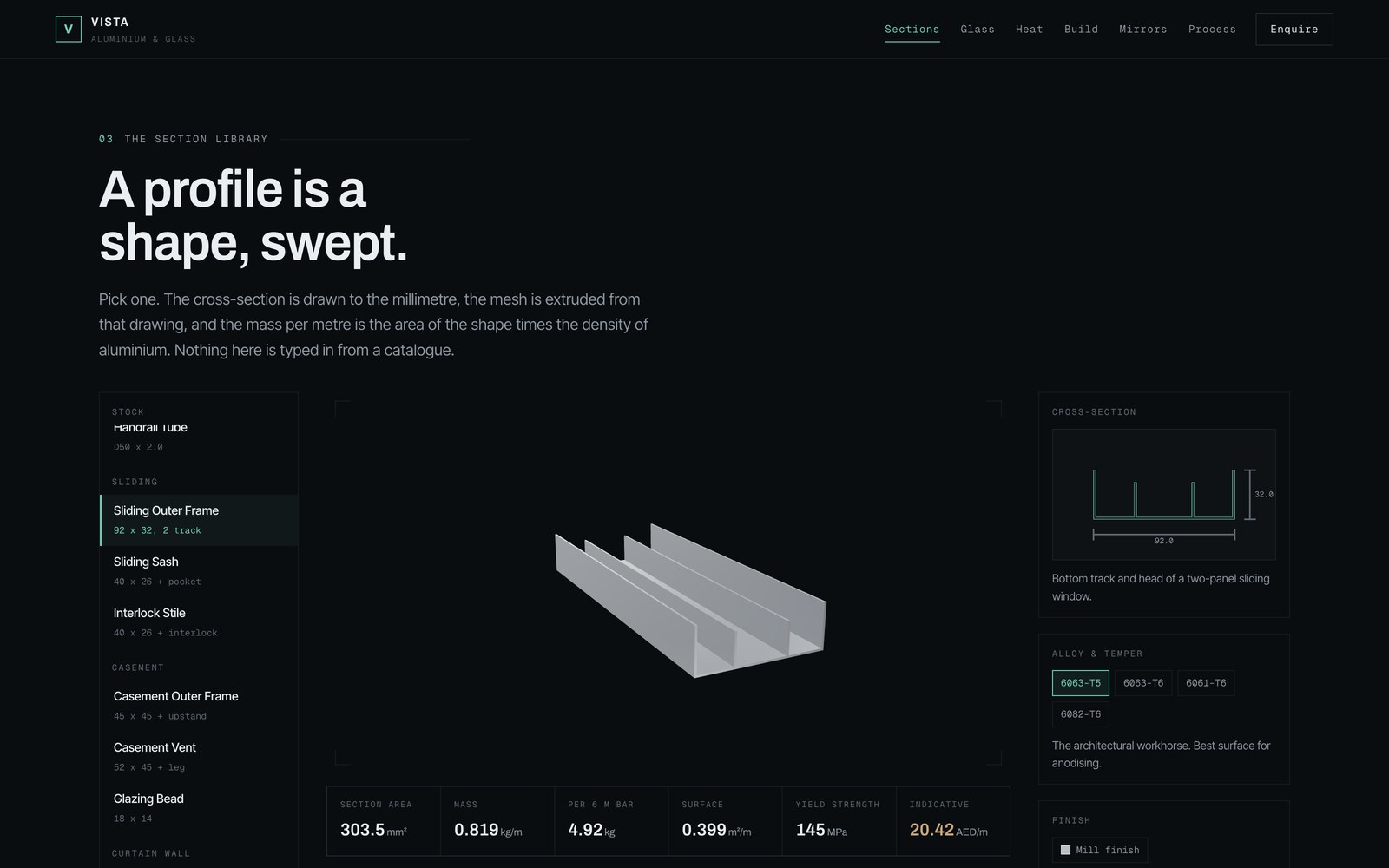 Aluminium & Glass demo — Sections
