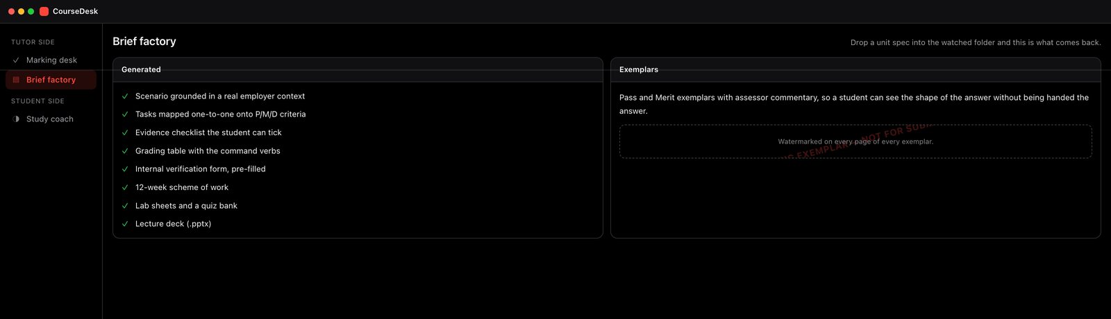 CourseDesk — Brief factory