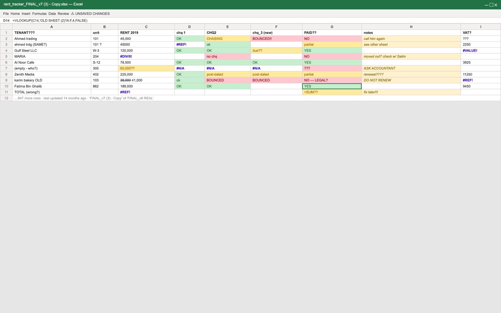Before — spreadsheets